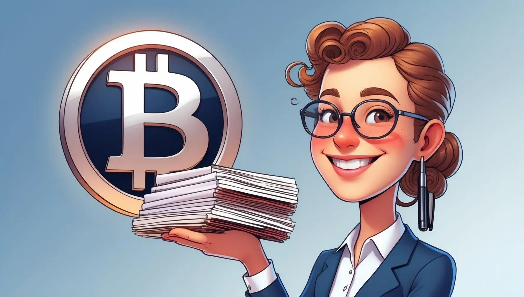Person filling out crypto tax forms at a desk with a laptop and digital coins
