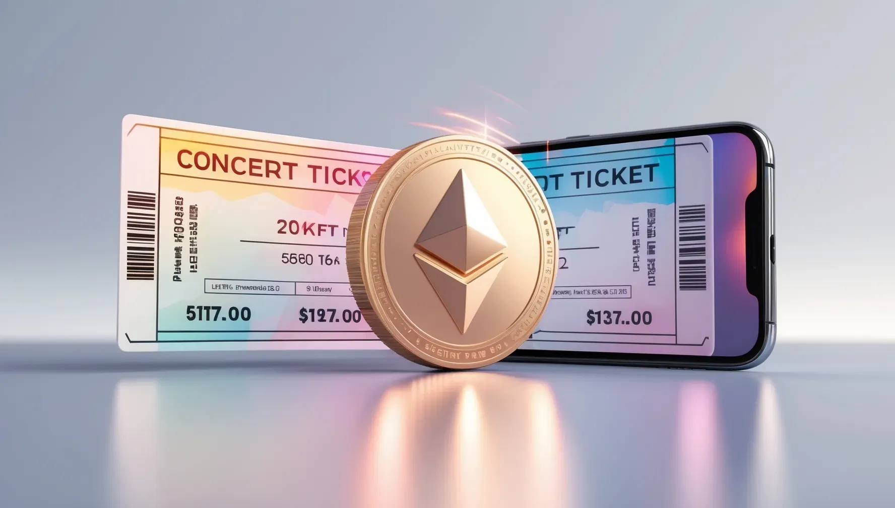 Concert ticket turning into NFT on smartphone